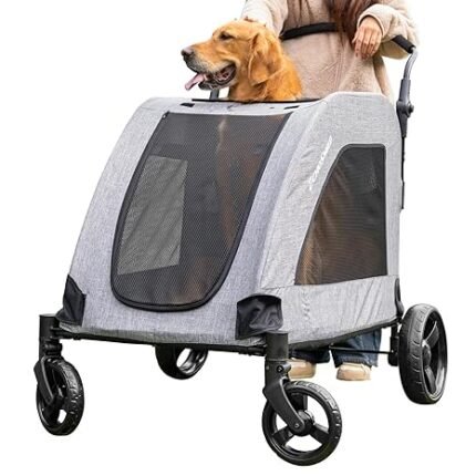 EchoSmile XL Extra Large Dog Stroller - Adjustable Handles,Lightweight Folding Pet Stroller,All-Terrain 4 Wheel for 2 Medium Dogs,Dual Entry Safety Dog Stroller,Capacity 160 lbs
