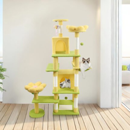 71 inch flower cat tree with large condo removable flower cushion and hammock